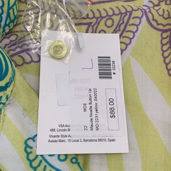 Maude Vivante Noelle Button Up Womens L Collared Camp Shirt Short Sleeve Print - Picture 8 of 13